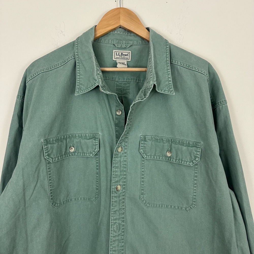 L.L.Bean Sunwashed Canvas Shirt Bay Leaf Cotton Long Sleeve Button Up Mens 2XL